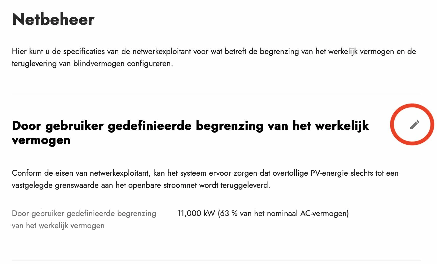 Aanpassen terugleverlimiet in ennexOS