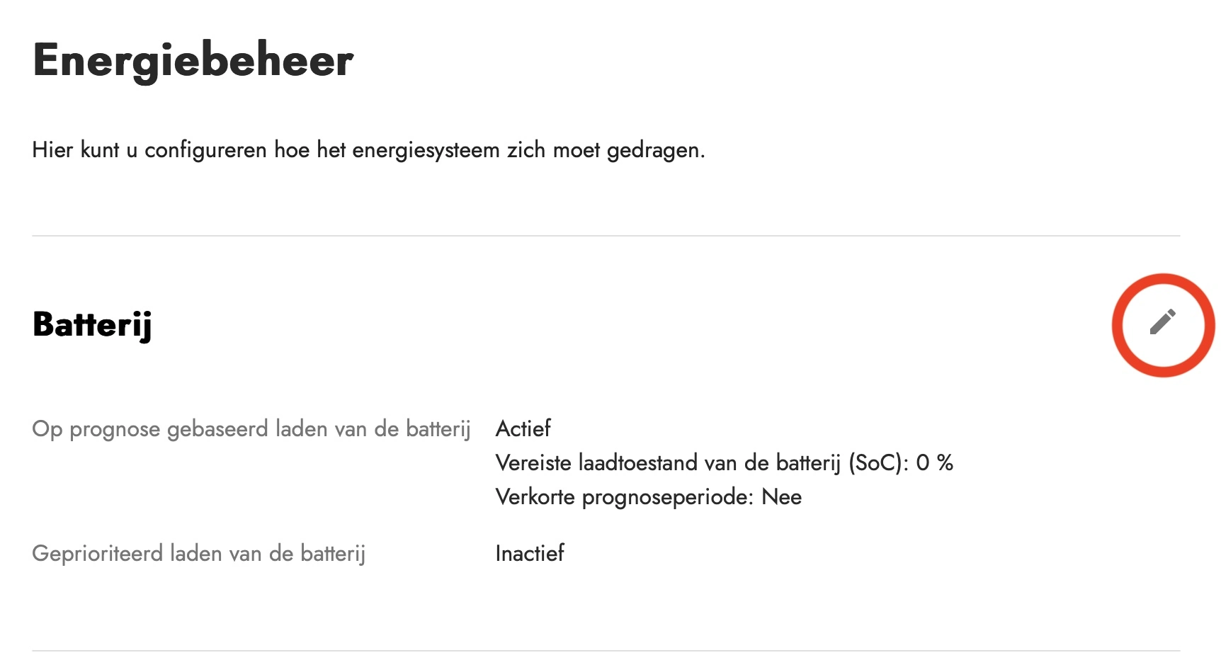 Batterijlading op basis van prognoses instellen ennexOS