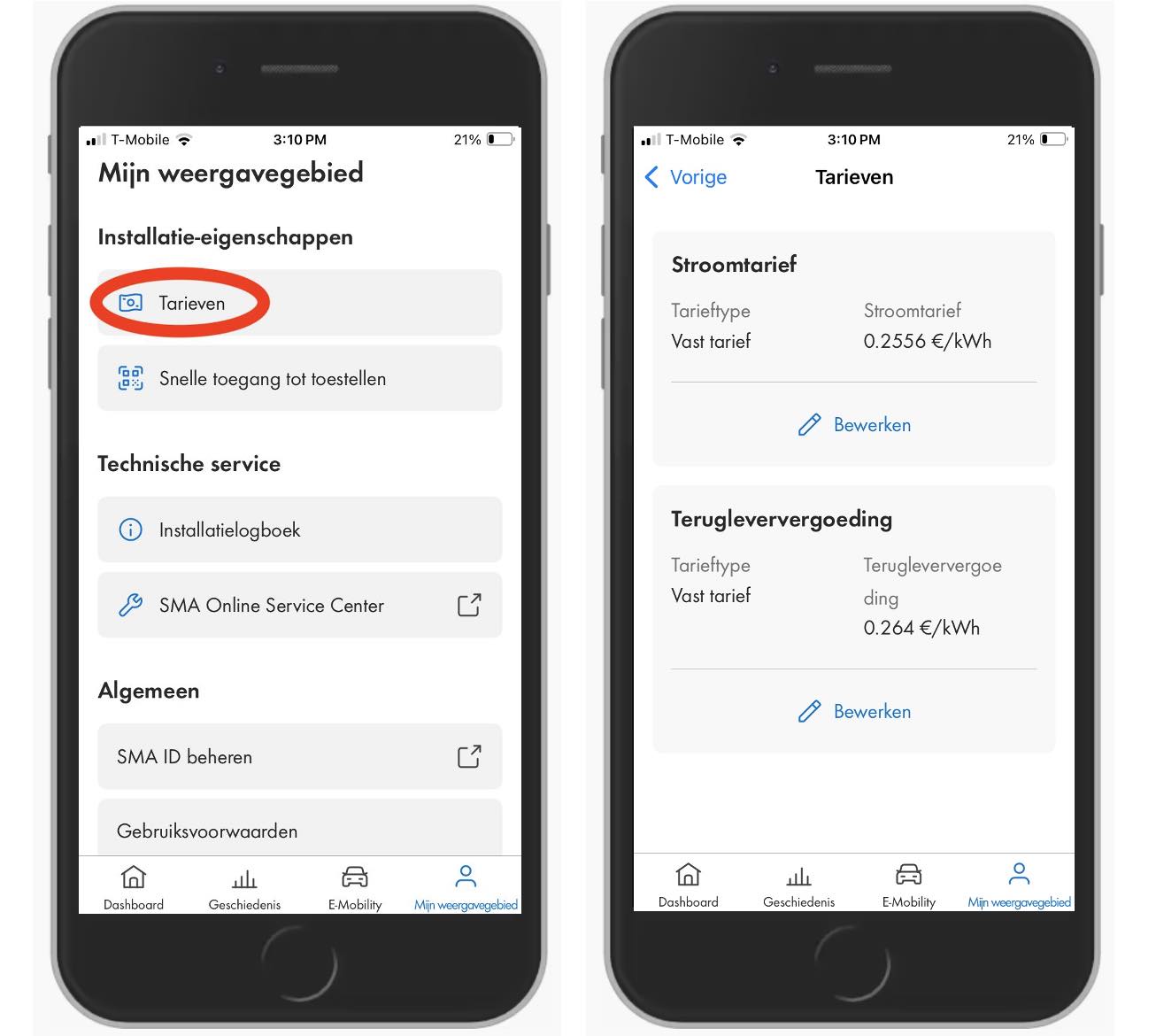 SMA Energy app - Mijn weergavegebied