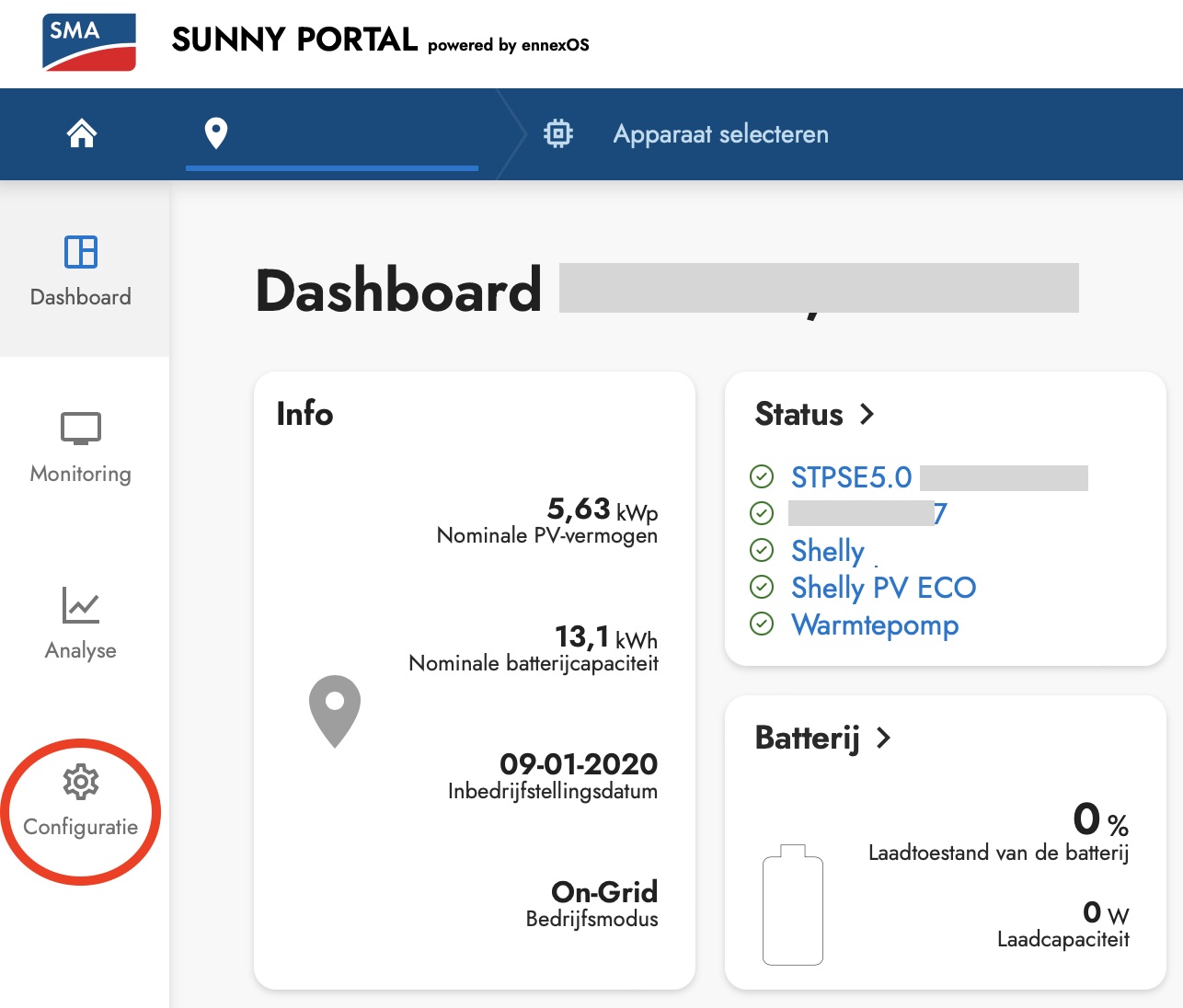 configuratie klikken
