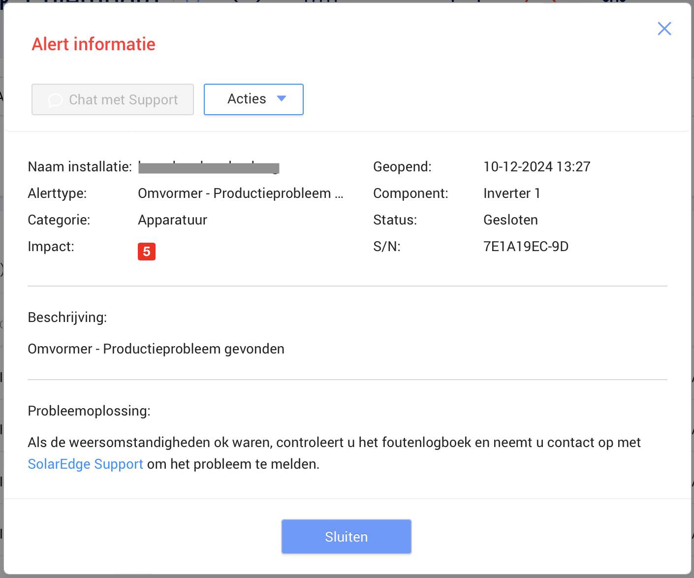 foutmelding productieprobleem SolarEdge