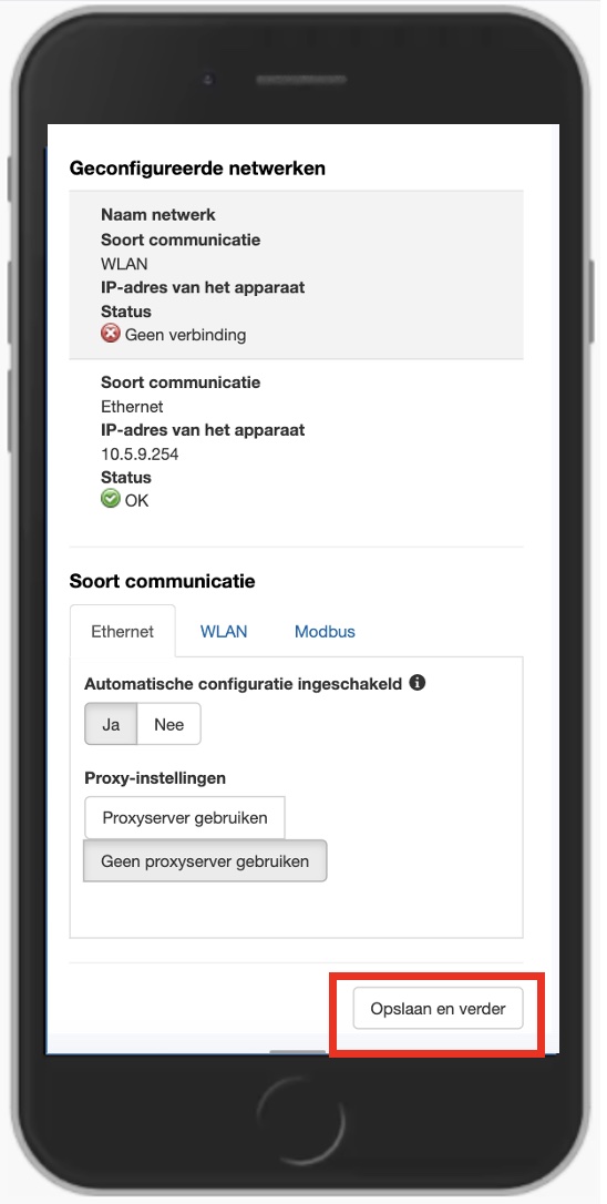 Opslaan en verder klikken