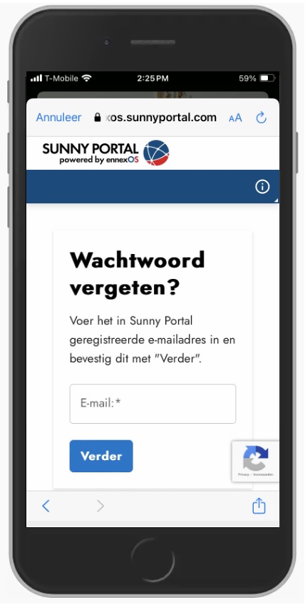 e-mail invullen voor nieuw wachtwoord