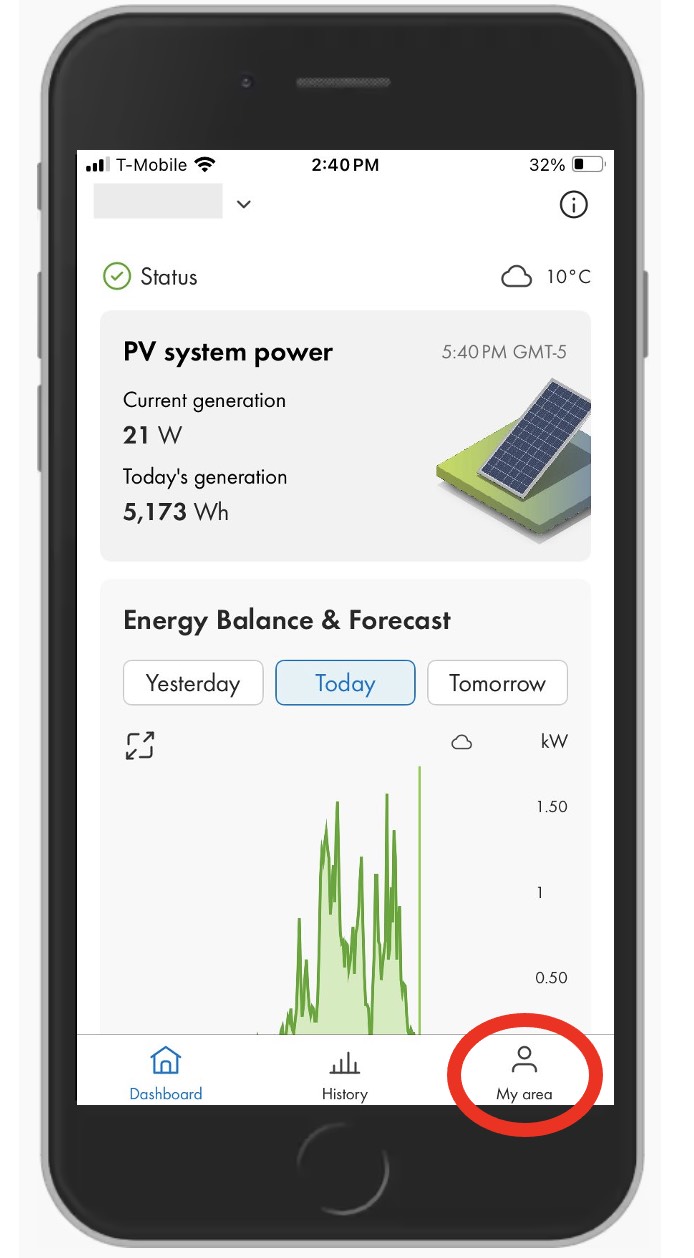 homescreen SMA Energy app met 'mijn weergavegebied'