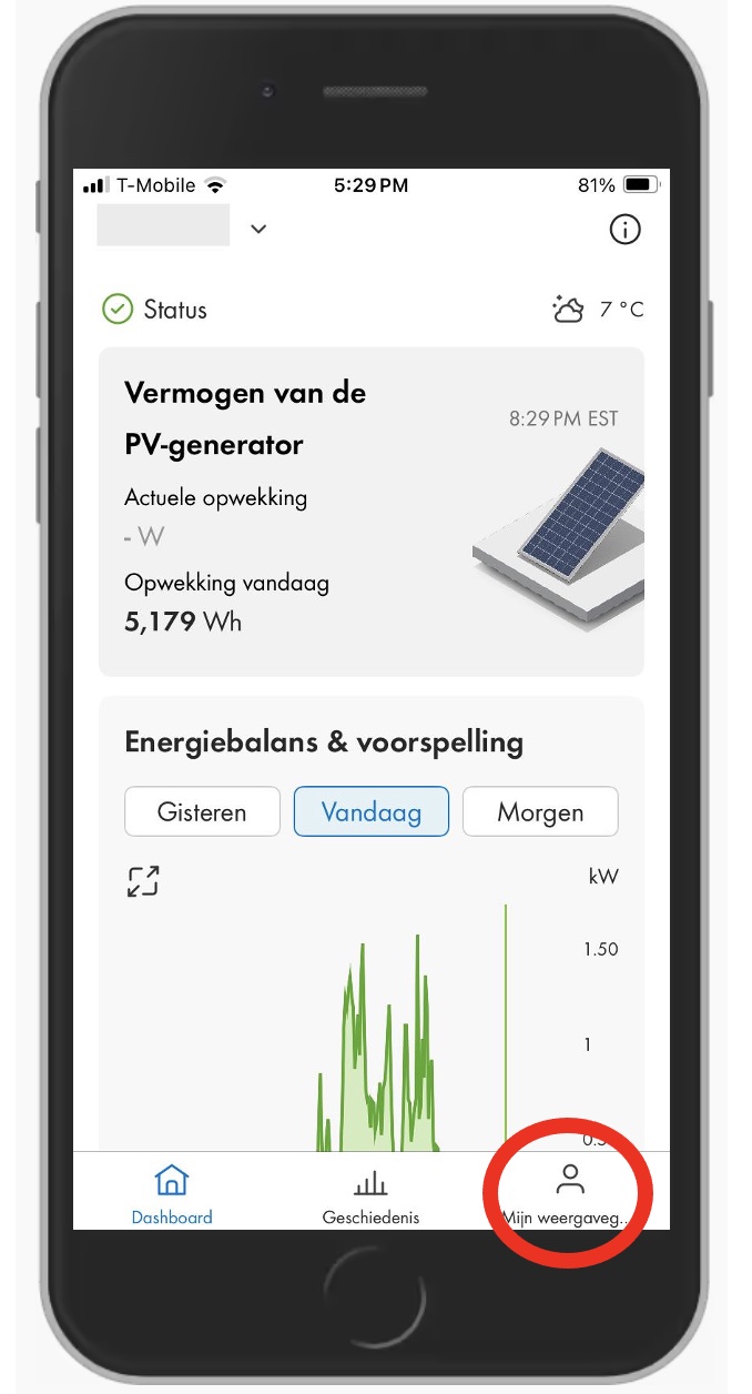 homescreen SMA Energy app met 'mijn weergavegebied'