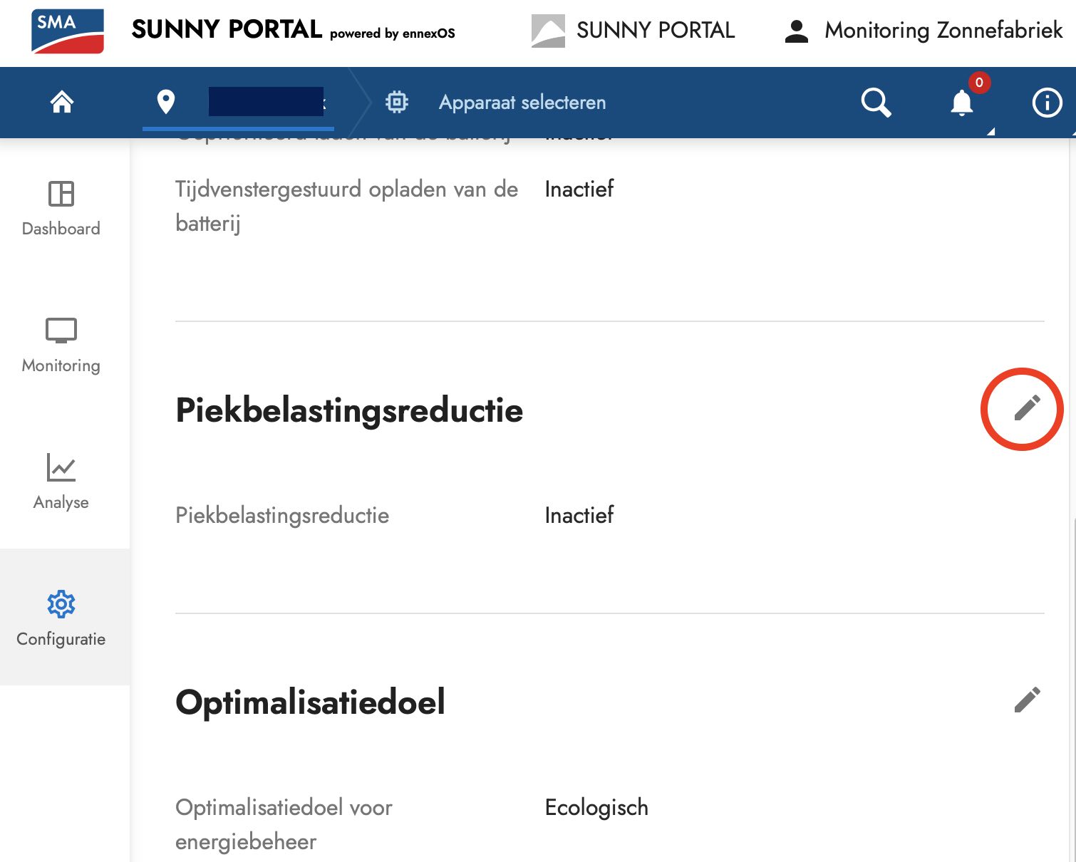piekbelasingsreductie instellingen
