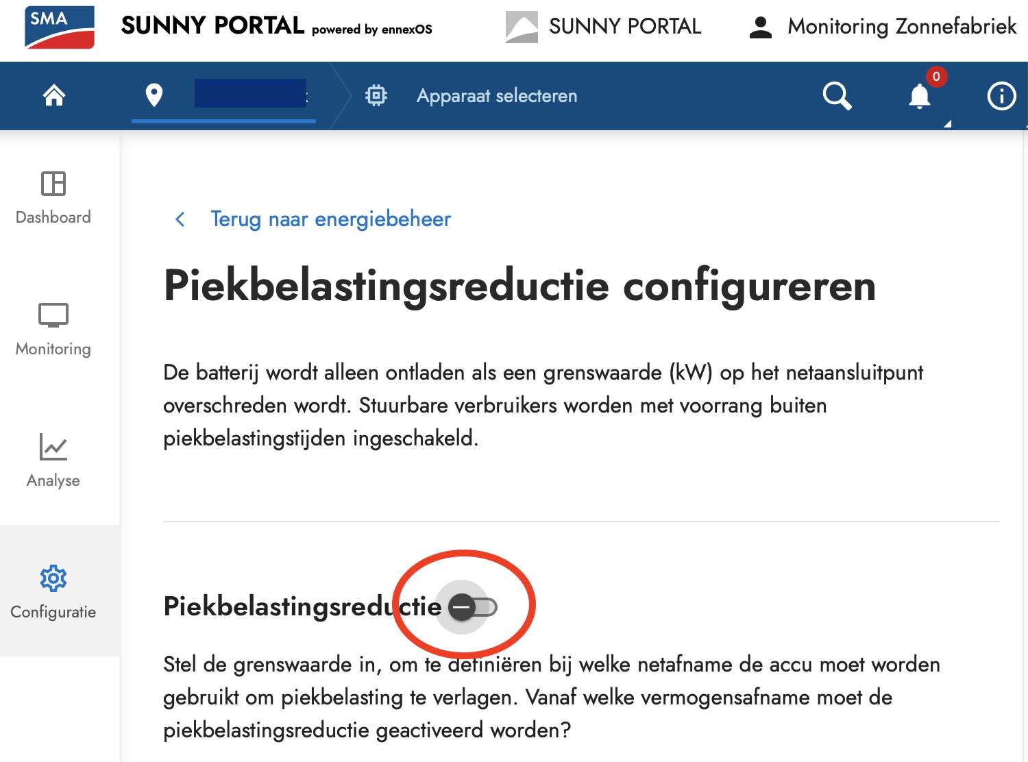 piekbelastingsreductie instellingen