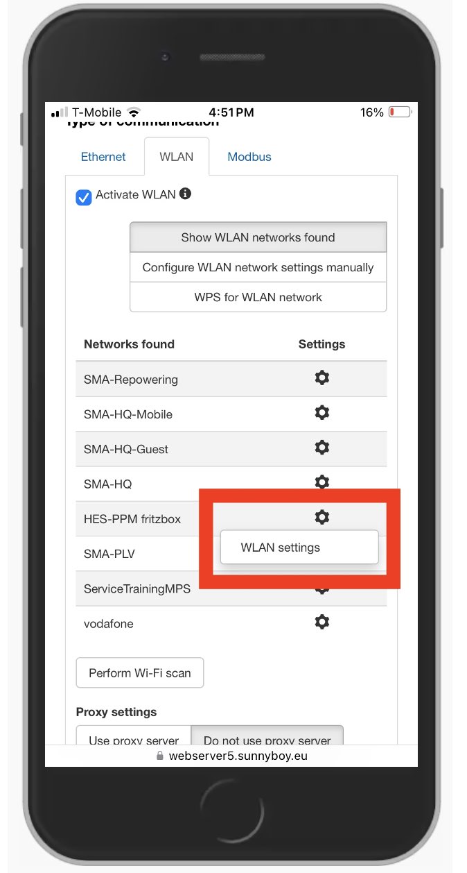 box with WLAN settings appears