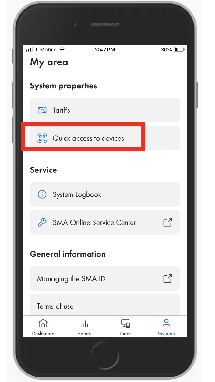 QR-code scanner via SMA Energy App